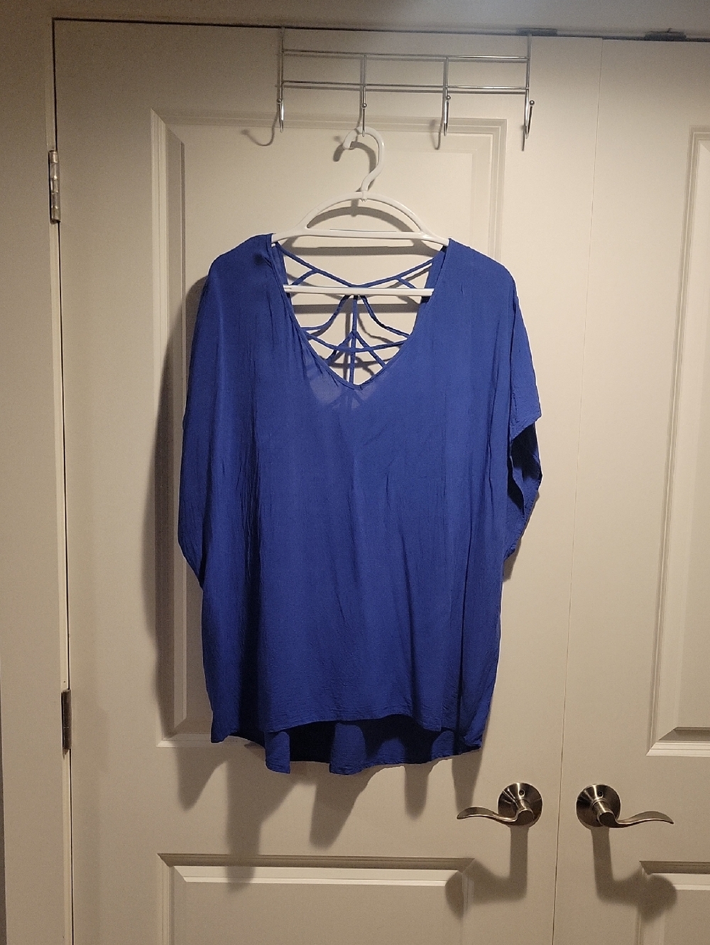 Blue Women's Crisscross Back V-Neck Top